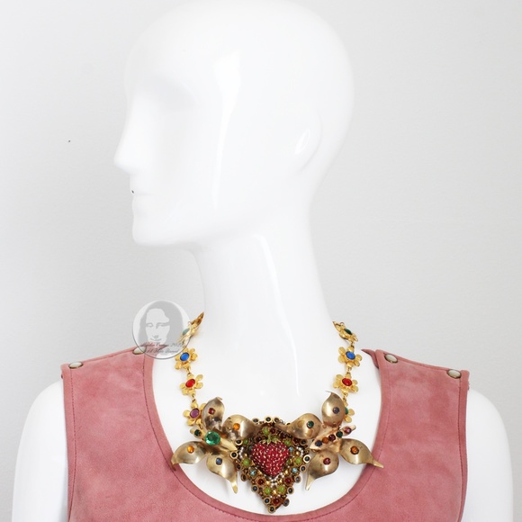 Vintage Butterfly & Berry Necklace Rhinestones Florals By Stephanie Lake Design - Picture 3 of 14